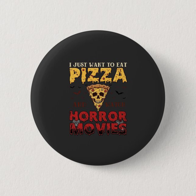 Pizza-Horrorfilme Halloween-Totenkopf-Fledermäuse  Button (Vorderseite)