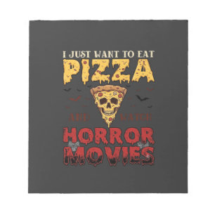 Pizza-Horrorfilme Halloween-Totenkopf-Fledermäuse Notizblock