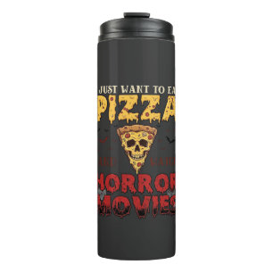 Pizza-Horrorfilme Halloween-Totenkopf-Fledermäuse Thermosbecher