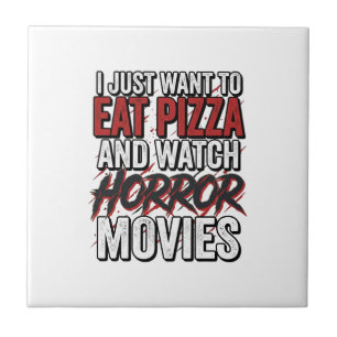 Pizza-Horrorfilme Vintage-Halloween-Typografie S Fliese