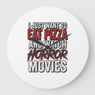 Pizza-Horrorfilme Vintage-Halloween-Typografie S Große Wanduhr
