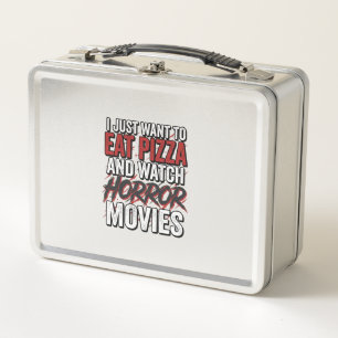 Pizza-Horrorfilme Vintage-Halloween-Typografie S Metall Brotdose