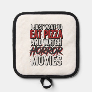 Pizza-Horrorfilme Vintage-Halloween-Typografie S Topflappen