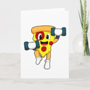 Pizza im Fitnessstudio mit Hanteln Karte