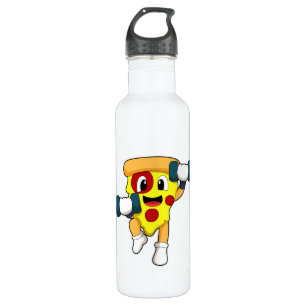 Pizza in Fitness mit Dumbells Edelstahlflasche