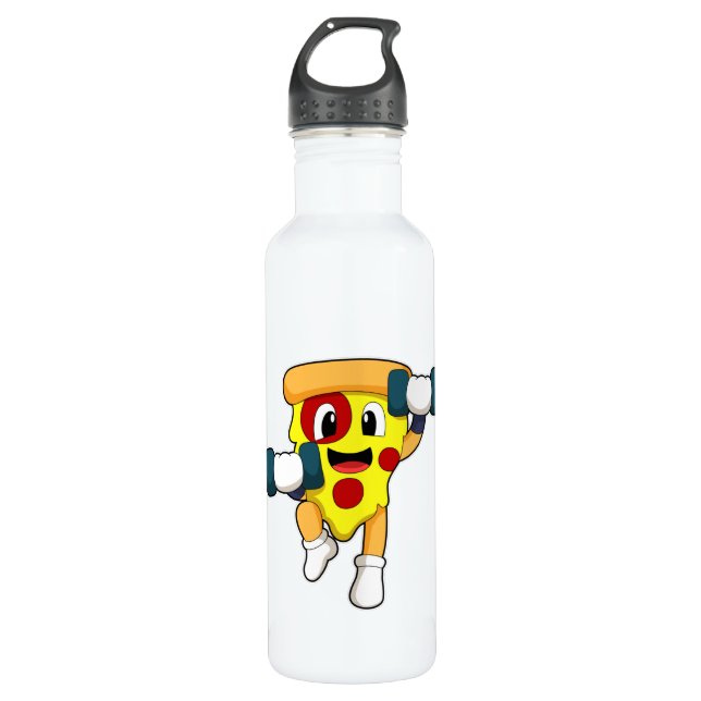 Pizza in Fitness mit Dumbells Edelstahlflasche (Vorderseite)