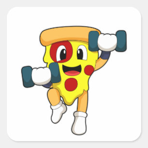 Pizza in Fitness mit Dumbells Quadratischer Aufkleber