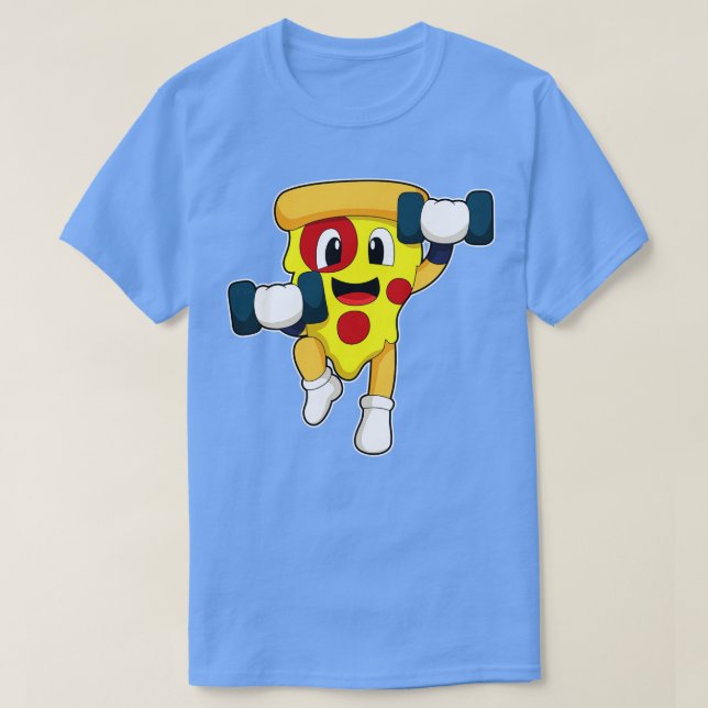 Pizza in Fitness mit Dumbells T-Shirt (Design vorne)