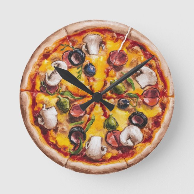Pizza in runder Form Runde Wanduhr (Vorderseite)