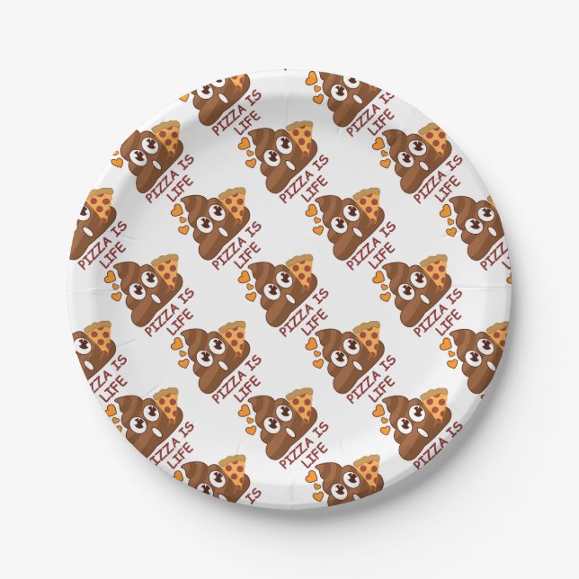 Pizza ist Leben kacken Emoji Pappteller (Vorderseite)