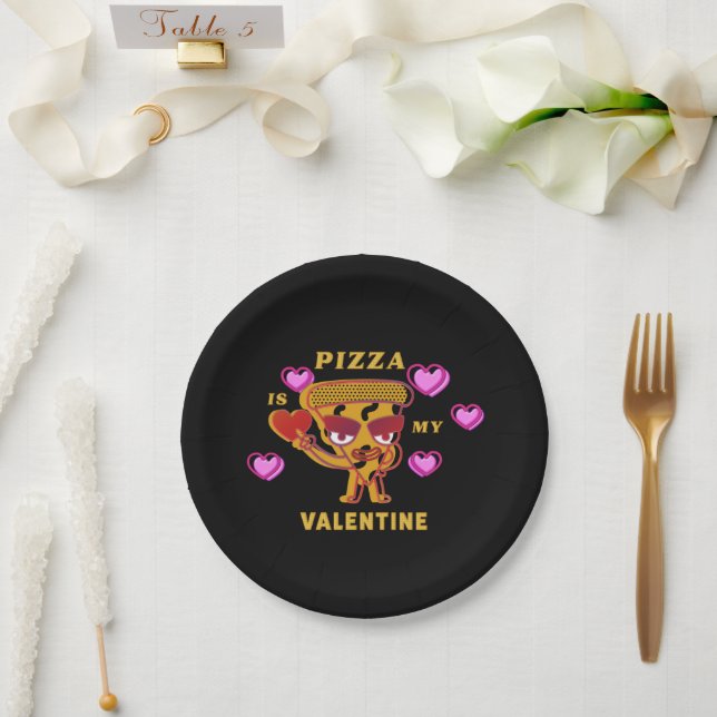 Pizza ist mein Valentinin Heart Liebe Spaß Pappteller (Hochzeit)