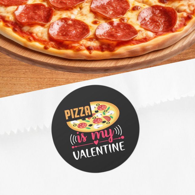 Pizza ist mein Valentinisches Party Runder Aufkleber (Pizza Is My Valentine Funny Party Classic Round Sticker)