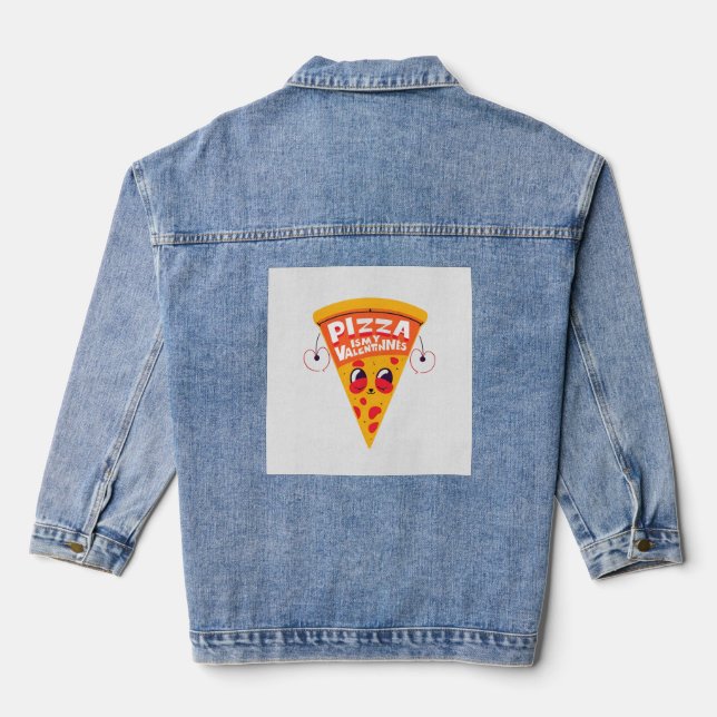 Pizza ist My Valentine - Niedliche Funny Food Lieb Jeansjacke (Rückseite)