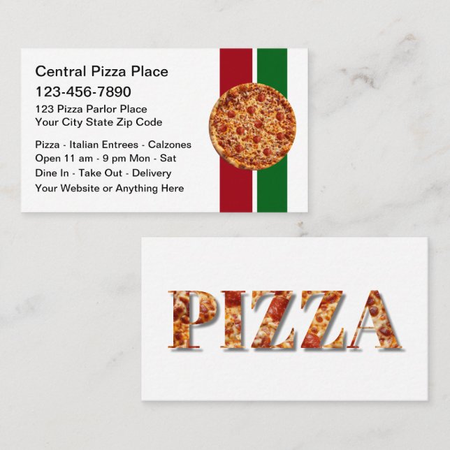 Pizza Italian Restaurant Theme Business Cards Visitenkarte (Vorne/Hinten)