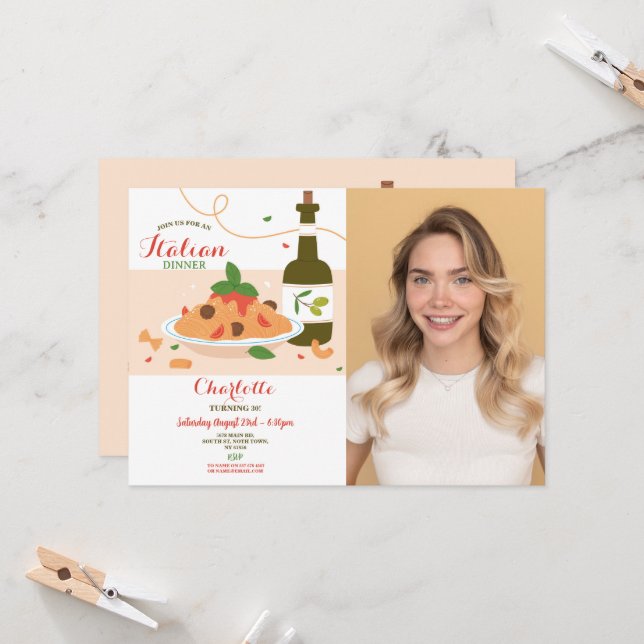 Pizza Italienisches Abendessen Geburtstagsparty Fo Einladung (Vorderseite/Rückseite Beispiel)