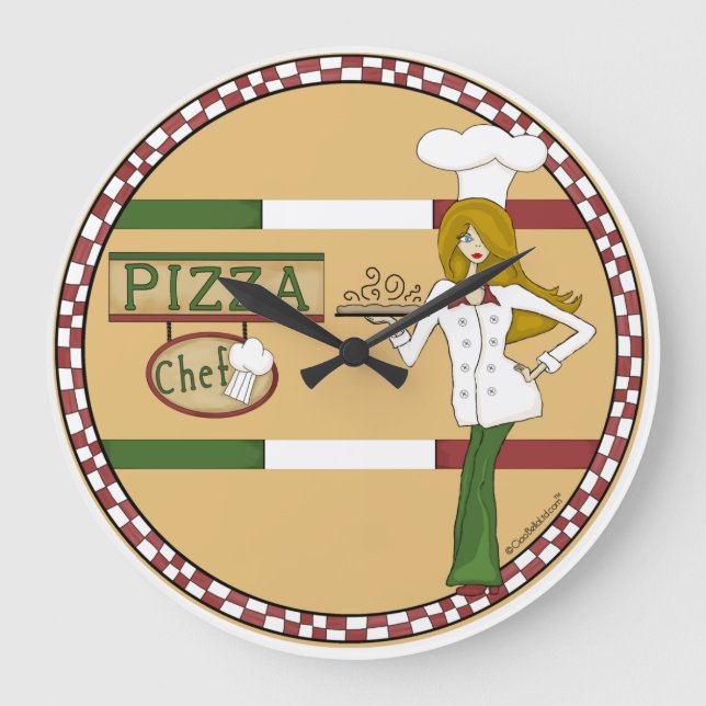 Pizza Koch Rundwall Clock Große Wanduhr (Vorderseite)