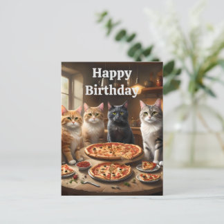 Pizza liebende Katzen, Geburtstagspostkarte Postkarte