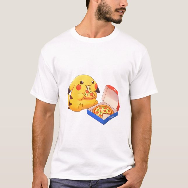 Pizza Liebhaber Pikachu  T-Shirt (Vorderseite)