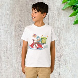 Pizza-Lieferjunge auf rotem Roller T-Shirt