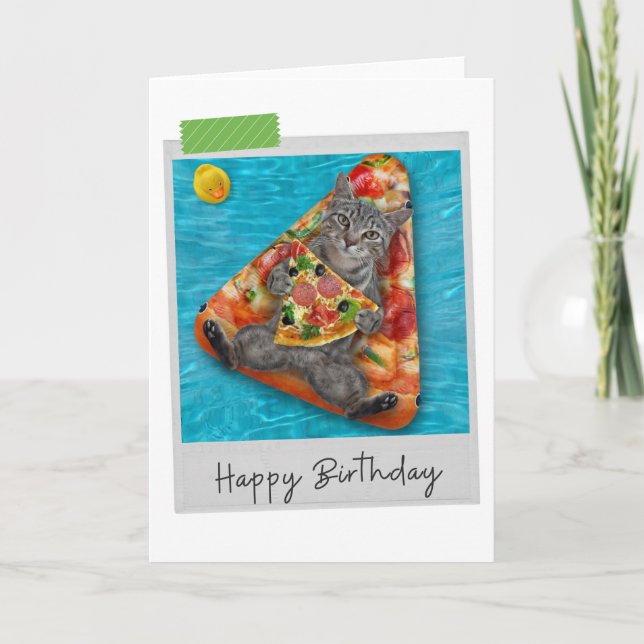 Pizza Lilo Tabby Cat Funny Birthday Card Karte (Vorderseite)