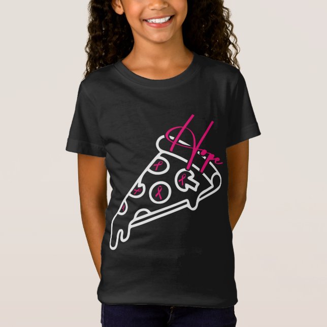 Pizza Line Art Breast Cancer Awareness Ribbon Hope T-Shirt (Vorderseite)
