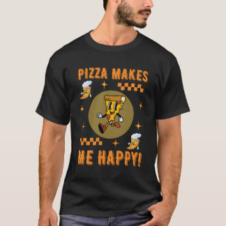 Pizza macht mich glücklich Retro Style Cartoon T-Shirt