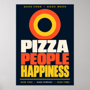 Pizza Menschen Glück Retro Food Typografie Poster