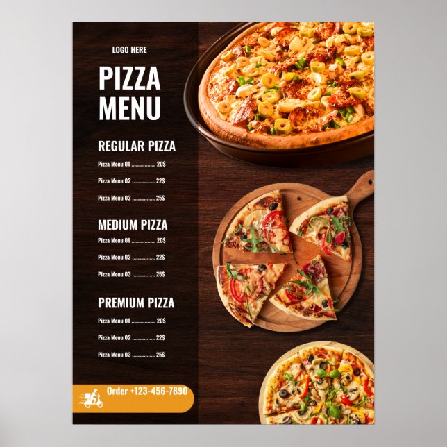 Pizza Menü Pizzeria Restaurant Menü Poster (Vorne)