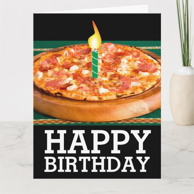 PIZZA MIT KANDLE GEBURTSTAG ÜBERSICHTEN KARTE (Vorderseite)