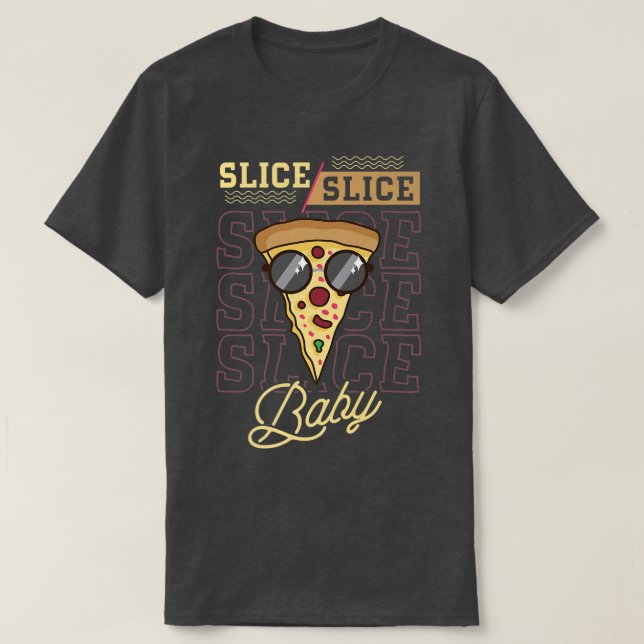 Pizza mit Käseschmust und Slice, Stück T-Shirt (Design vorne)