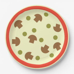 Pizza mit Mushrooms Olive Cheese Tomato Sauce Pappteller