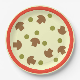 Pizza mit Mushrooms Olive Cheese Tomato Sauce Pappteller