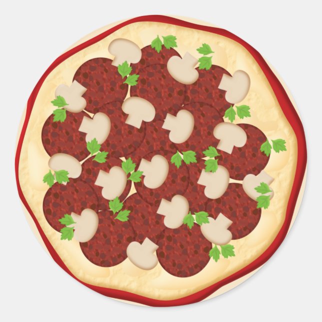 Pizza mit Pepperoni und Pilzen Runder Aufkleber (Vorderseite)
