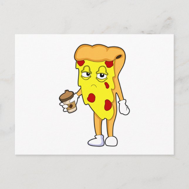 Pizza mit Salami Chee & Kaffee Postkarte (Vorderseite)