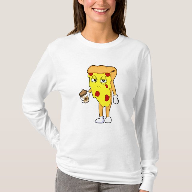 Pizza mit Salami Chee & Kaffee T-Shirt (Vorderseite)