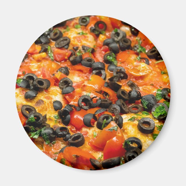 Pizza mit schwarzen Oliven Magnet (Vorne)