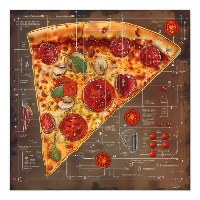 Pizza Modern Blueprint Fotodruck (Vorne)