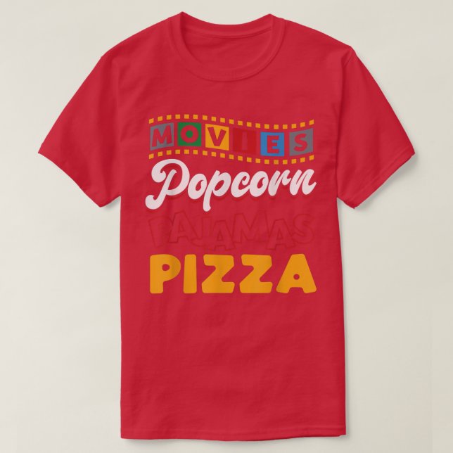 Pizza Movie Watching Lover Popcorn T-Shirt (Design vorne)