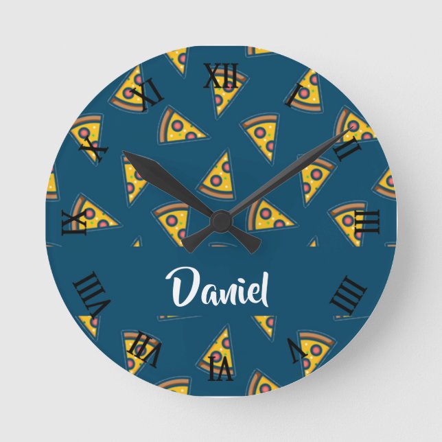 Pizza-Muster in blau Runde Wanduhr (Vorderseite)