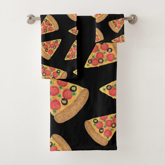 Pizza Muster Novelle Niedlich Black Teen Geschenk Badhandtuch Set (Insitu)