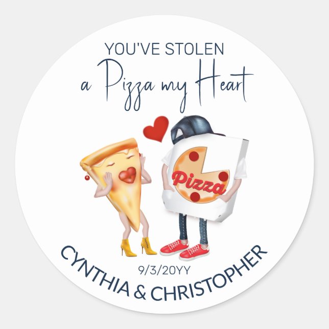 Pizza My Heart Hochzeit Runder Aufkleber (Vorderseite)