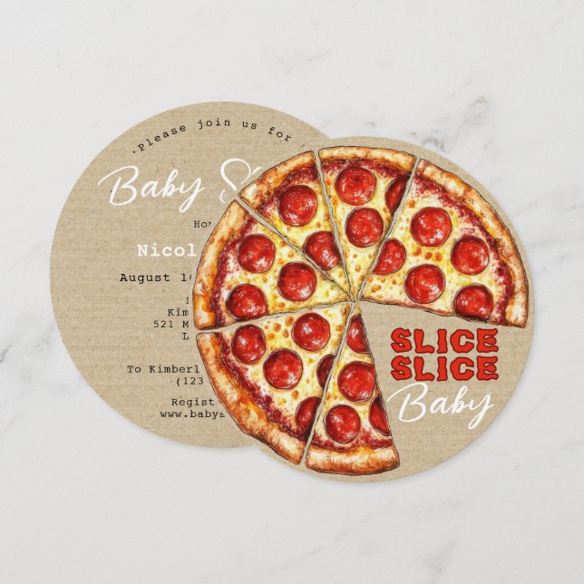 Pizza Neutral Slice Slice Baby Dusche Einladung (Vorne/Hinten)
