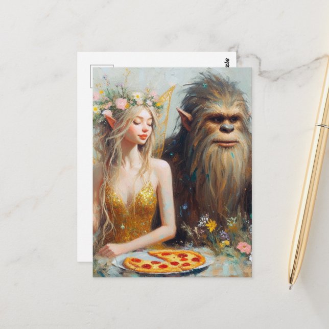 Pizza Night mit Sasquatch und der Fairy Postkarte (Vorderseite/Rückseite Beispiel)