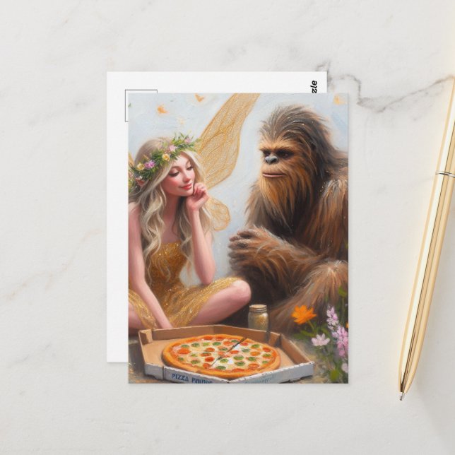 Pizza Night Sasquatch und die Fairy Postkarte (Vorderseite/Rückseite Beispiel)