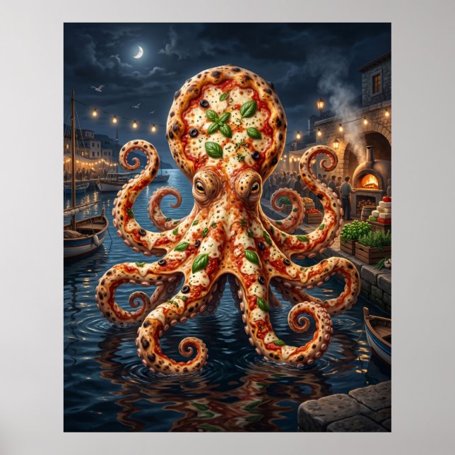 Pizza Oktopus Hafen Poster (Vorne)