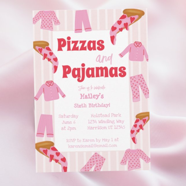 Pizza Pajama Party Girls Geburtstag Einladung (Von Creator hochgeladen)