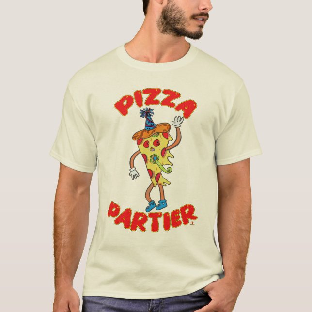 Pizza Partier Funny Cartoon Slice Design T-Shirt (Vorderseite)