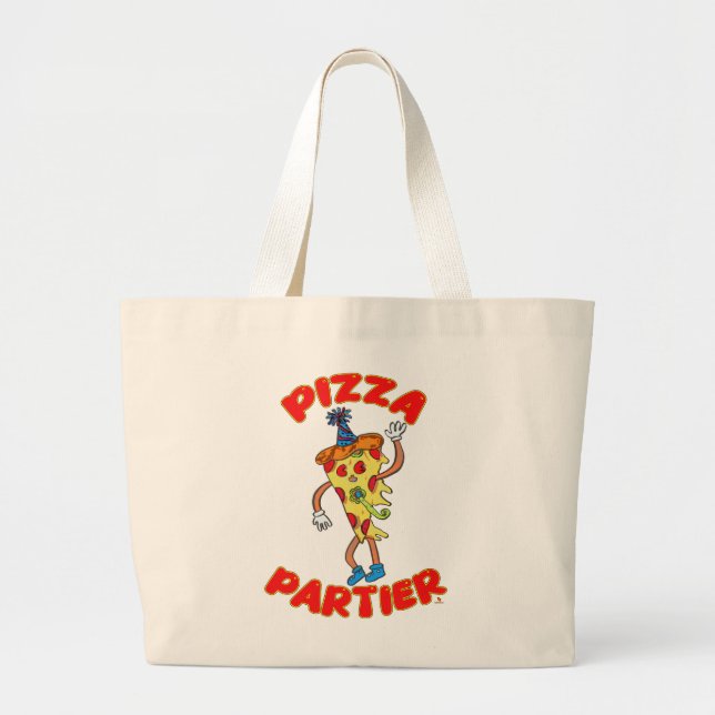 Pizza Partier Funny Cartoon Slice Logo Spaß Jumbo Stoffbeutel (Vorne)