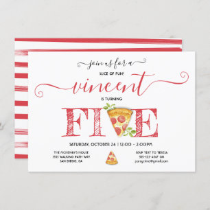Pizza Party 5. Geburtstag Moderne Einladung