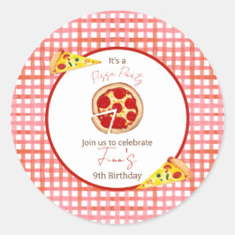 Pizza Party Any Age Birthday Runder Aufkleber